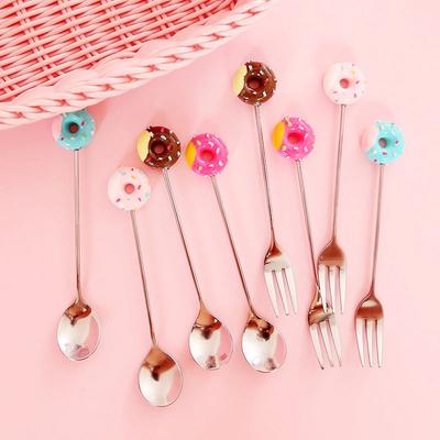 Bonitos utensilios de café, pastel, postre, vajilla, cucharilla de azúcar, cuchara de café, tenedor de fruta, cuchara para remover