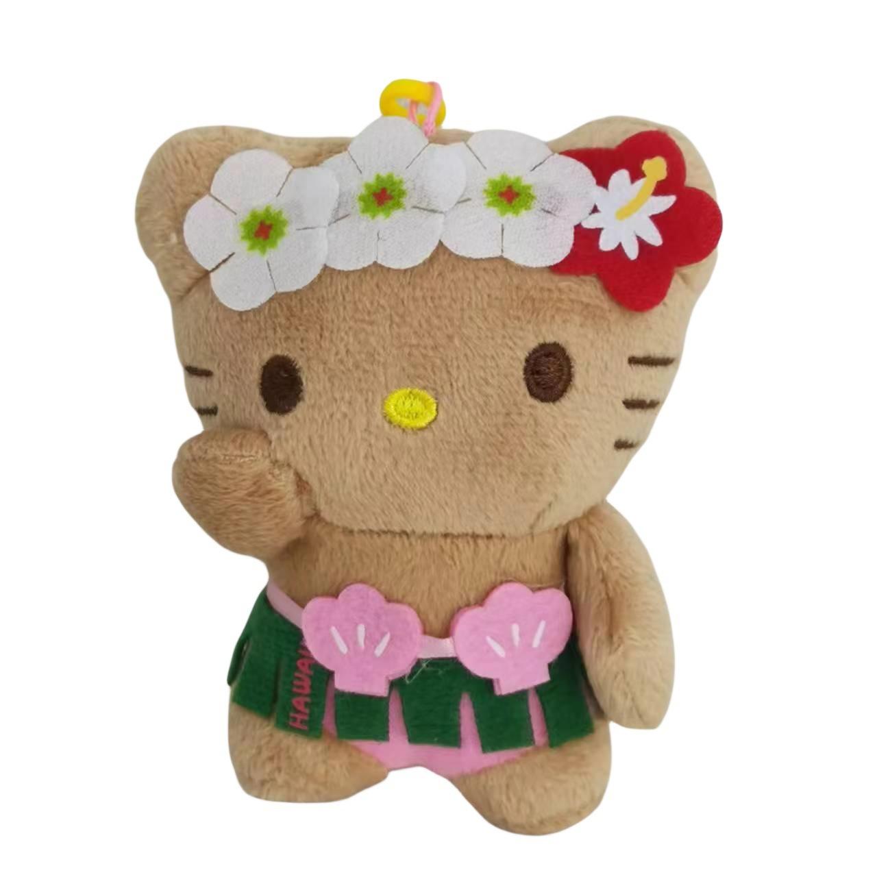 Cute Black Cat Plush Keychain Hawaii Surfing Ring Bag Charm Ugly Funny Cartoon Stuffed Animal Pendant 10cm
