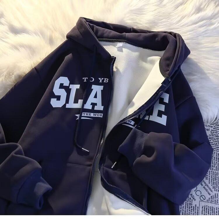 Men s 2024 Heavyweight Fleece-Lined Cardigan Hoodie - Trendy American Style Zipper Jacket for Spring & Autumn 5XL