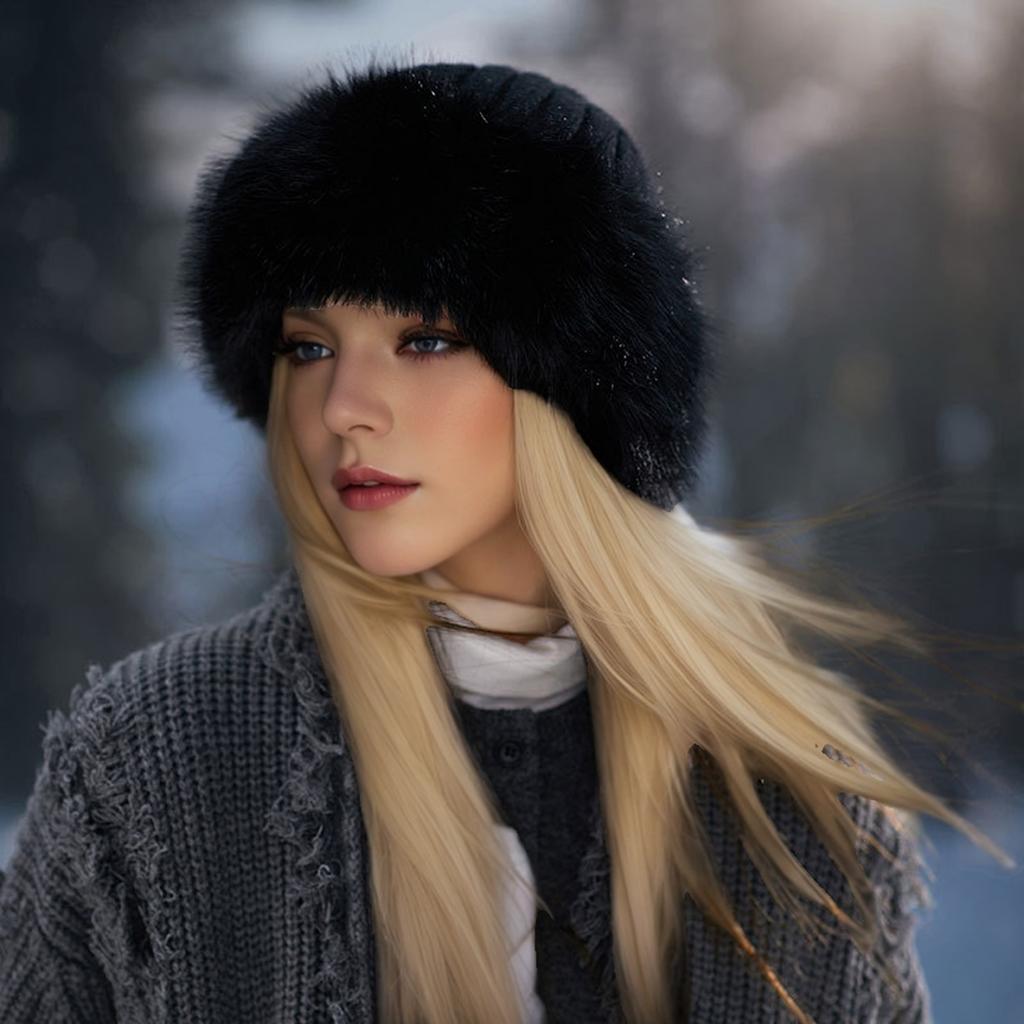 Winter Plush Faux Mink Fur Beanie Hat for Women Elastic Knit Fisherman Cap with Ear Protection - Chic Accessory for Casual Occasions