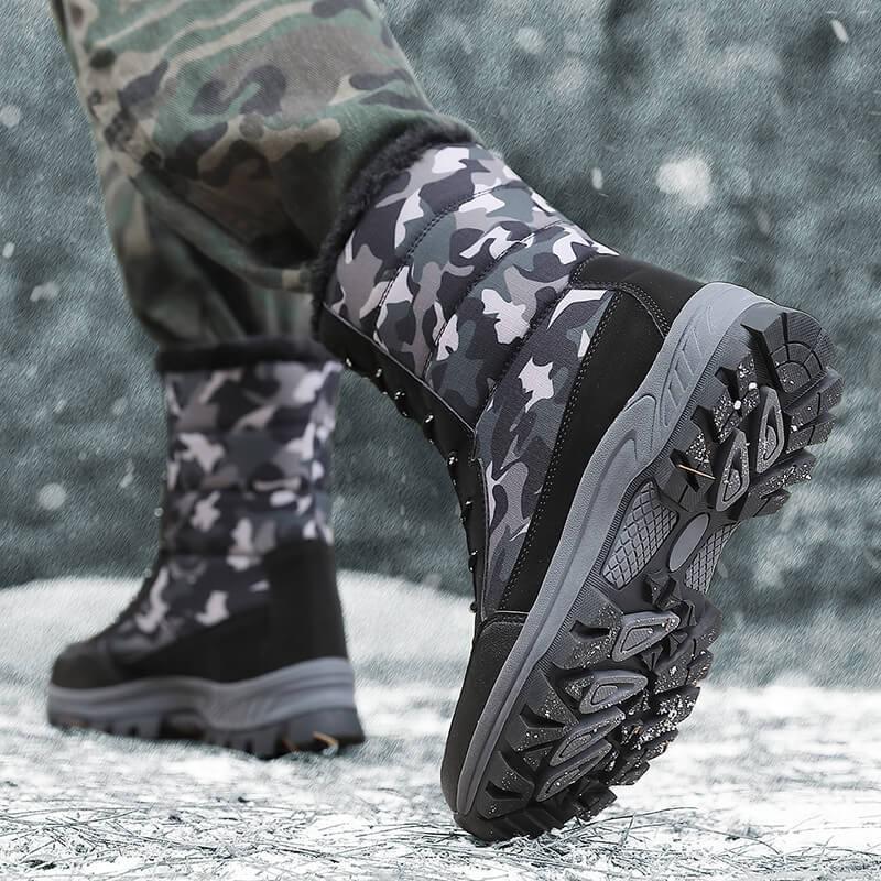 Men Women Winter Snow Boots Mid-Calf Camo Hiking Shoes Warm Faux Fur Lined TPR Sole Slip-Resistant Outdoor