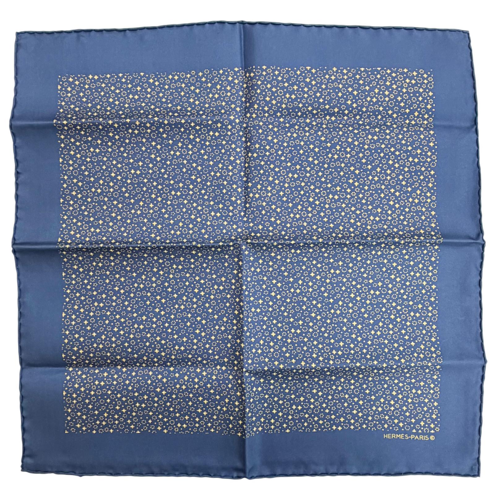 Excellent HERMES scarf Petit Carré Carré 45 Gavroche All-over print Navy silk Used