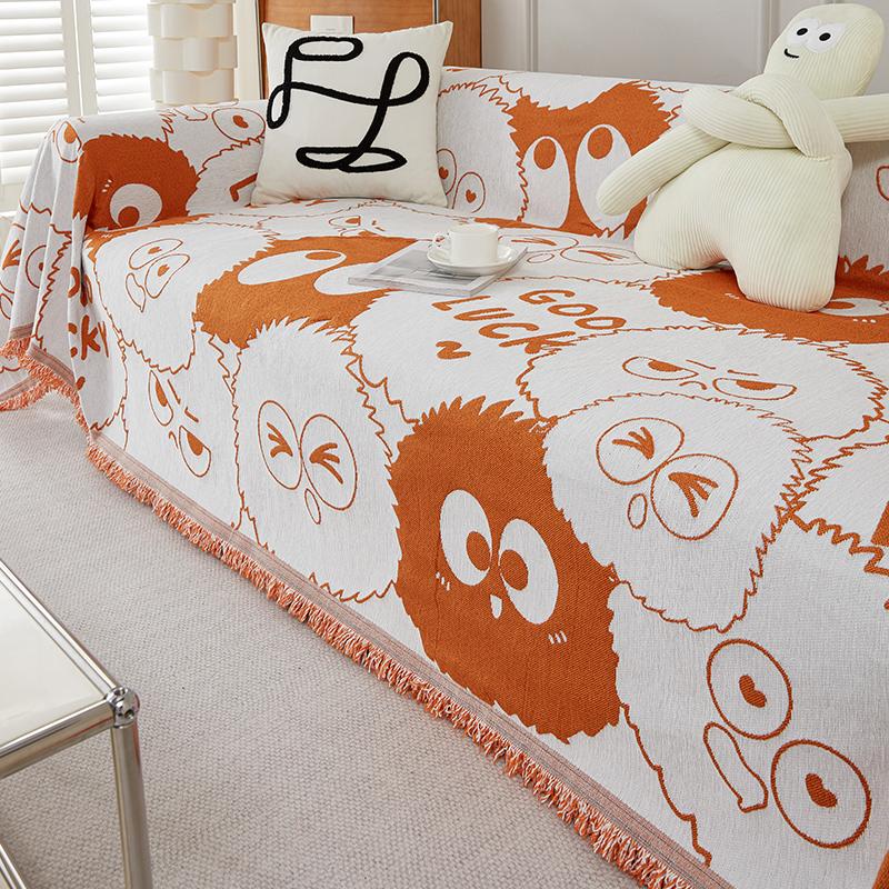 Black and White Chenille Sofa Cover Cloth Universal Sofa Cover All-Inclusive Dustproof Four Seasons Universal Cartoon Cute Sofa Cover Towel
