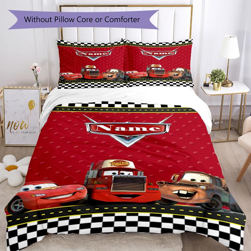 3pcs Custom Name Cars Bedding Set Duvet Cover Closure Includes 1 Duvet Cover & 2 Pillowcases, Soft and Comfortable for All Seasons.