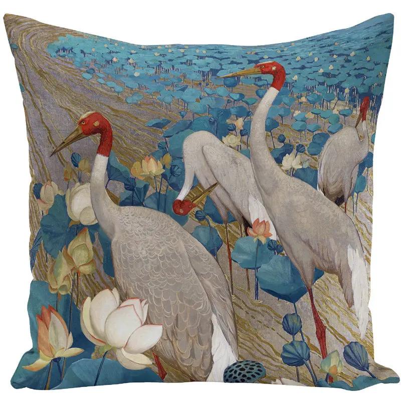 Retro Oil Painting Swan Fairy Crane Polyester Pillow Case Flower Flamingo Decorative Cushion Cover Sofa Chair Home Decor 45X45Cm