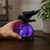 Dark Academia Decor Gothic Raven LED Ball Lamp Mysterious Crow On Orb Sculpture Lamp Resin Halloween Decorative Table for Bedside Bedroom