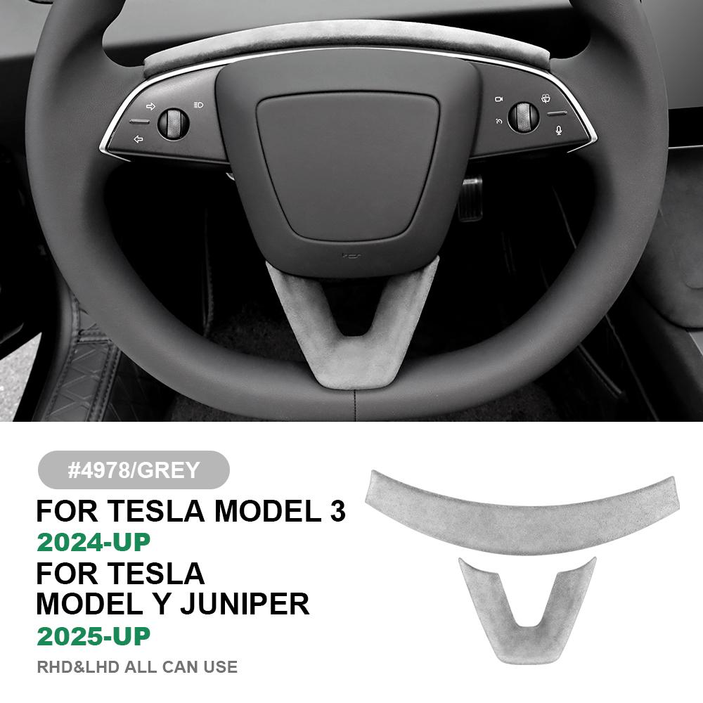Italian Top Suede for Tesla Model 3 Highland 2025 Model Y Juniper 2025-Up Steering Wheel Trim Cover Protect Sticker Interior