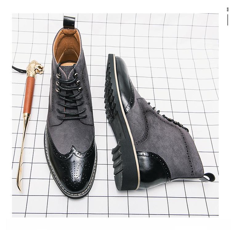 Plus Size Men's High-Top Leather Chelsea Boots - Autumn/Winter Fashion