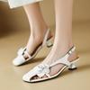 Ladies Shoes Closed Flowers Silver with Low Heels Women's Sandals Anti Slip Hot Summer 2025 Comfortable Vintage Comfort Price