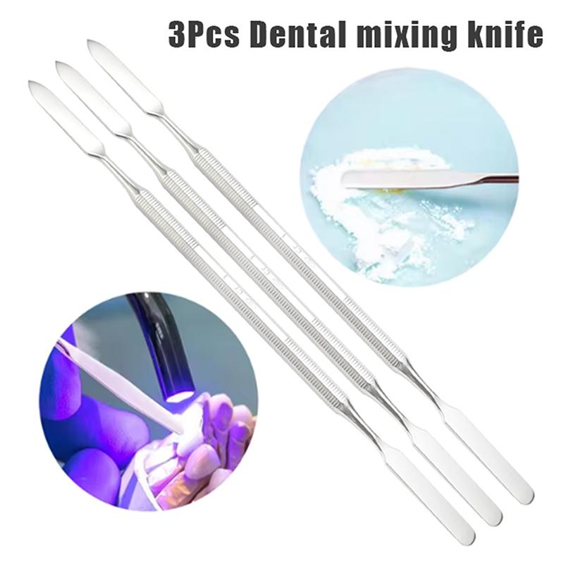 3 Adet Diş Çimentosu Spatulası Paslanmaz Çelik Karıştırma Spatulası Ekipmanı Çift Taraflı Tırnak Sanatı Makyaj Fondöten Karıştırma Çubuğu