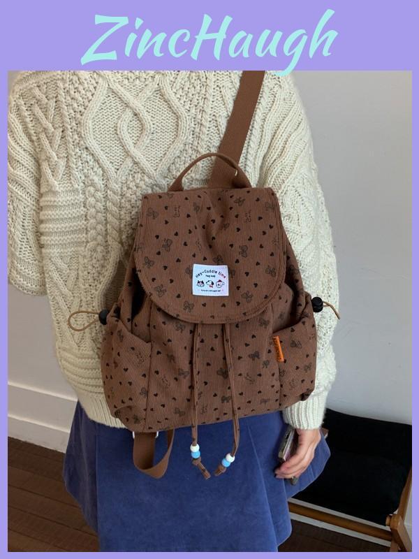 Style Mini Backpack For Girls In Corduroy Material With Cartoon Pattern