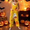 Women Sleeveless Casual Cotton Jumpsuit Halloween Pattern Loose Fit Overalls with Pockets for Daily Wear