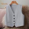 Chaleco de mujer, sin mangas, con cuello en V, de un solo pecho, elegante, informal, para primavera y verano