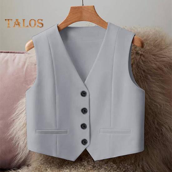 Chaleco de mujer, sin mangas, con cuello en V, de un solo pecho, elegante, informal, para primavera y verano