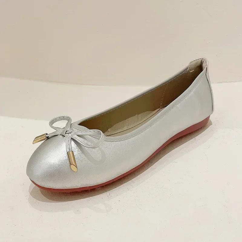 Ladies Single Shoes Bowtie Flats Patent Leather Loafers Women Round Toe Roll-Up Shoes Woman Bridesmaid Flats Zapatillas Mujer