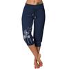 High Waist Cropped Pants Elastic Waistband Drawstring Pockets Dandelion Print Women Casual Sport Pants Streetwear