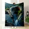 A Serpentine Dragon Emerges from Water Near a Person Amid Lush Greenery. for All Seasons Blanket Lunch Break Throw Gift