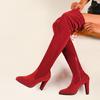 Europäische & Amerikanische Übergrößen Over-the-Knee High Heel Spitz zulaufende einfarbige Lange Stiefel mit Seitenreißverschluss - Damen Stretch Stiefel für Herbst & Winter.