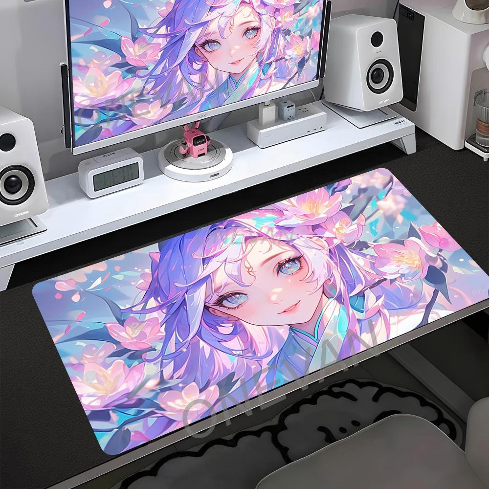 Sweet Pink Anime Girl Mouse Pad Cute Manga Mousepad Big Desk Mat Thick Rubber Base Smooth Cloth Durable Computer Mouse Mat Xxl