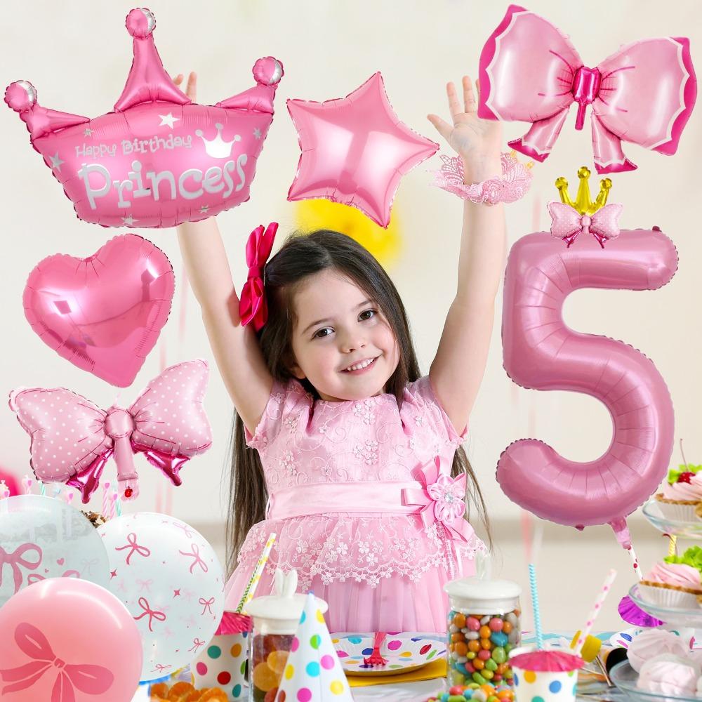 Princess 3rd 4rd 5rd Birthday Party Decorations 40 Inch Large Pink Crown 3 Balloon Girls’ Princess Decorations Party Supplies