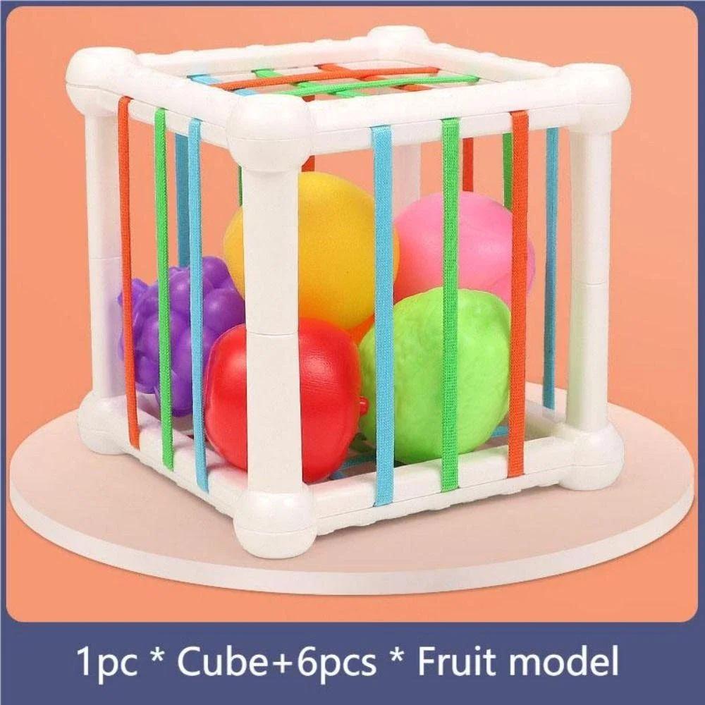 Baby Montessori Sensory Toys Shape Sorter Cube Baby Toys with Colorful Fruits Activity Learning Fine Motor Skill for 1 Year Old