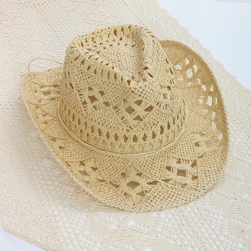 Summer Woven Denim Hat Outdoor Sun Shading and Sun Protection Straw Hat Women's Hollowed Out Large Eave Beach Hat