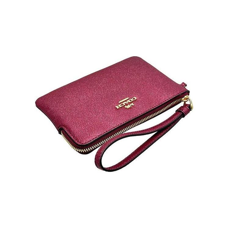 New COACH Corner Zip Leather Clutch Wrist Bag Mini Women's Cherry Red CF547-IMBCY