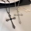 Gothic Rhinestone Cross Necklace - Retro Dark Sweet Clavicle Chain