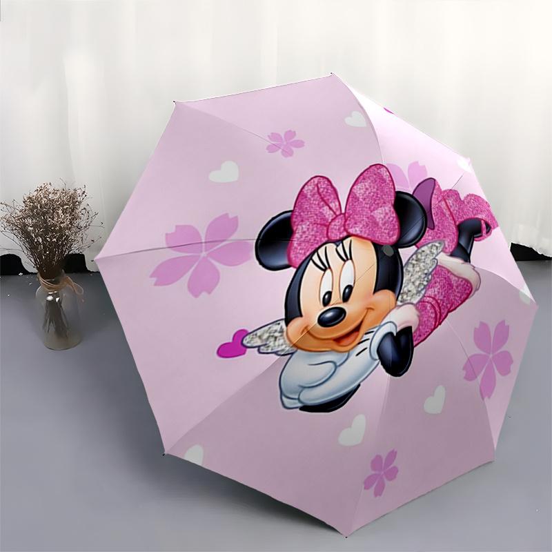 Minnie Mouse,Pink Theme Automatic Folding Umbrella - Simple 8-Rib Design, Bright Cartoon Pattern, Durable Iron Frame, Suitable For Travel, O