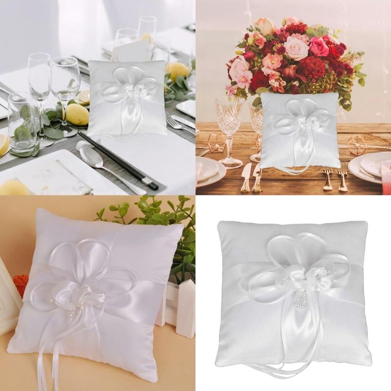 Luxurious Fabric Wedding Rings Pillow With Lace And Pearls Decoration Rings Cushion For Wedding Ceremony Decoration
