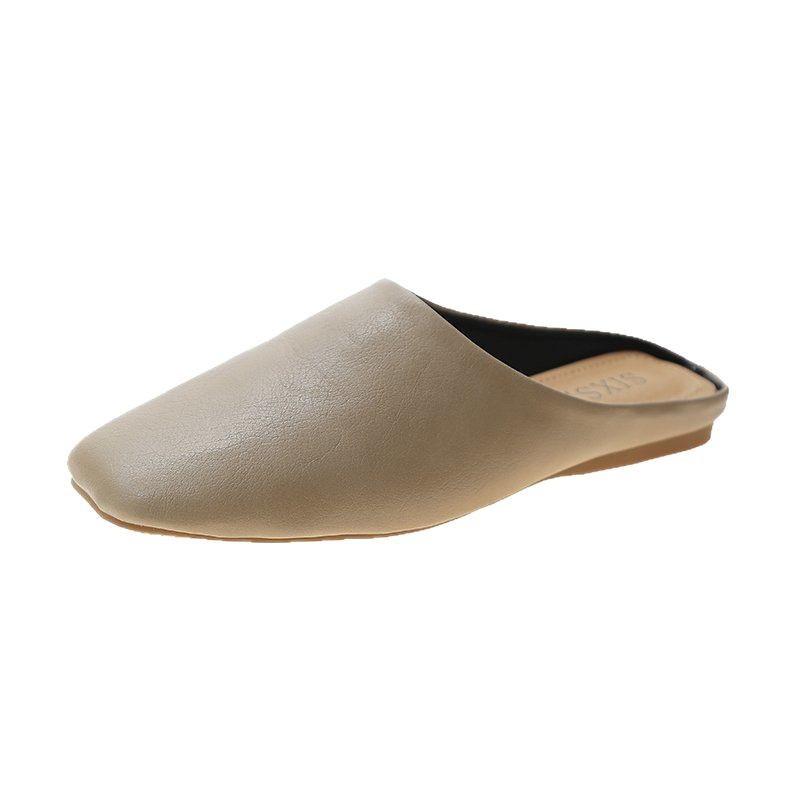 Baotou half slippers women wear spring 2025 new square head retro Internet celebrity heelless office cool slippers