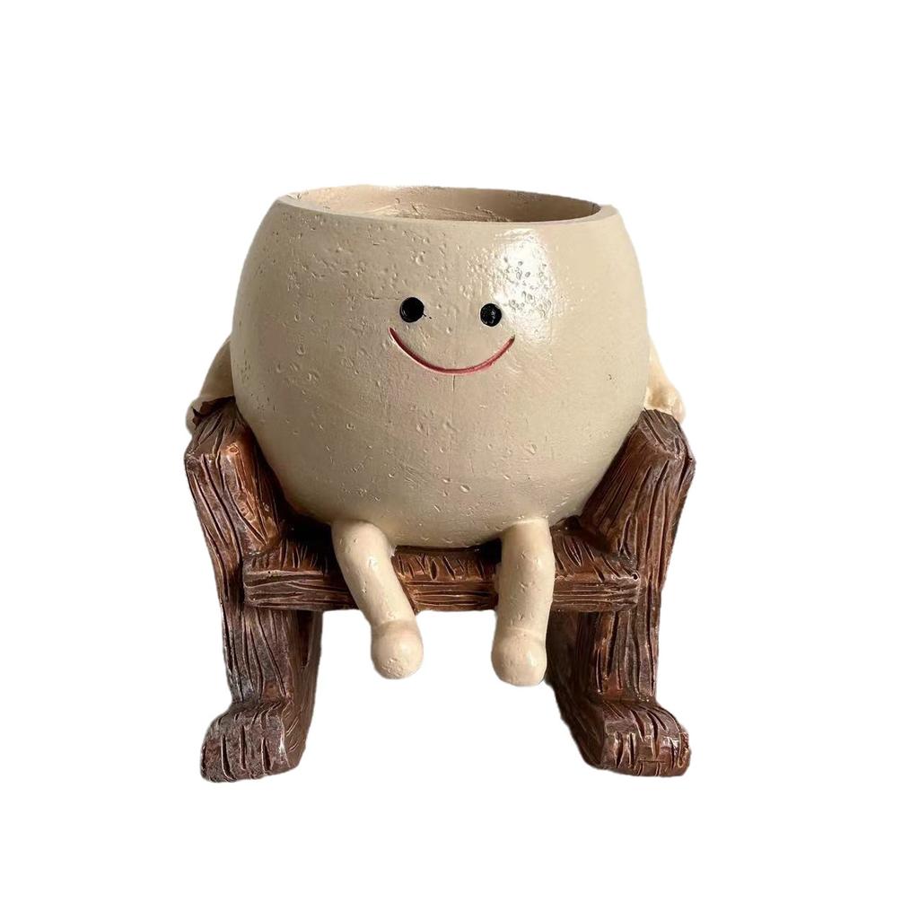 Swing Chair Smiling Face Flower Pot Human Face Cute Potted Plant Garden Outdoor Garden Decoration Item Resin Handicraft