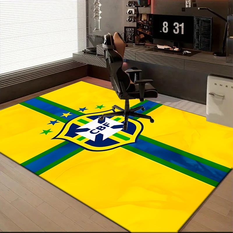 Brazilian Football Emblem Printed Office Carpet Chair Cushion Entryway Rug, Rugs for Living Room, Bedroom Christmas gifts