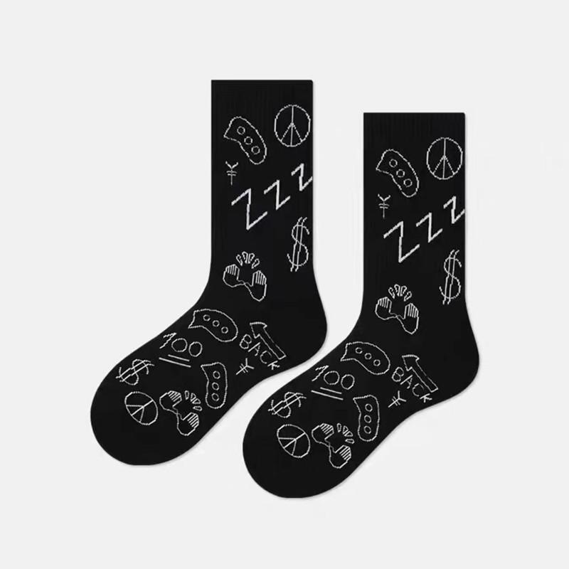 Lochsocken Englische Buchstabenstickerei Bettlersocken Streetstyle Kreativ Einfarbig Internet-Berühmtheit Mittellange Stapelsocken