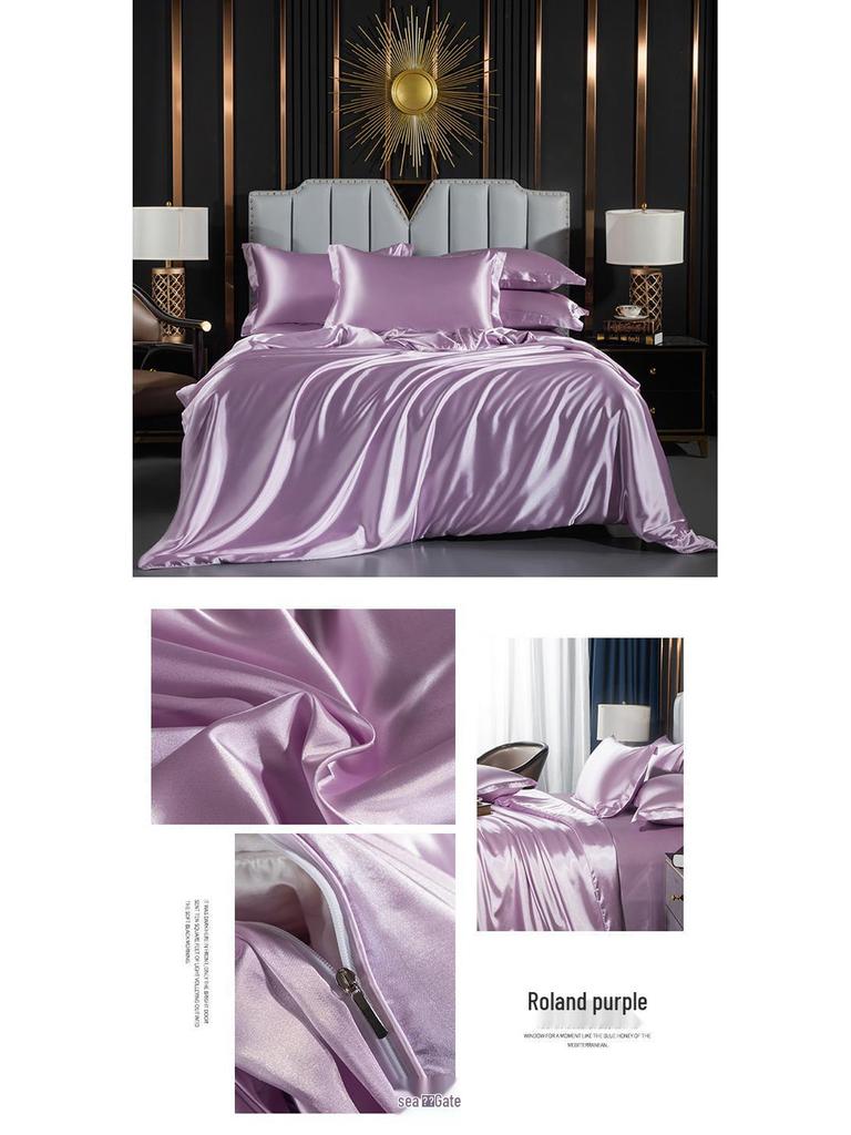 Japanese Style Silky Solid Color Bedding Set - Includes Sheet and Two Pillowcases for a Cool, Nude Sleeping Experience in Summer.