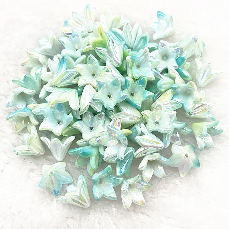 20pcs 13x16mm Gradual Change Acrylic Lilies Beads Caps Jewelry Findings Charms Bracelets Spacer Beads for Jewelry Making