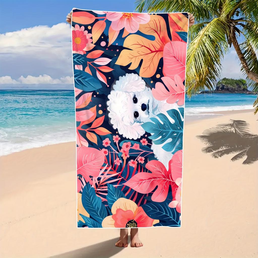 Cute Cartoon Dog Beach Towel Soft Absorbent With Uv Protection Perfect For Swimming Travel Camping Machine Washable Polyester