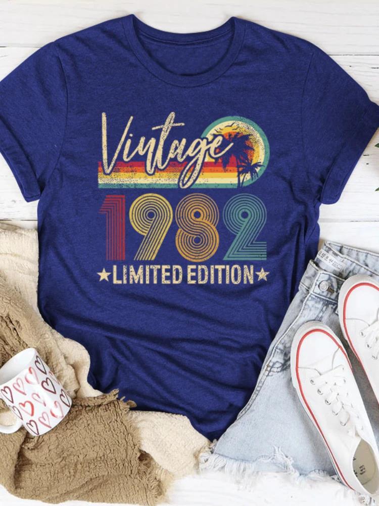 Vintage 1982 Limited Edition Print WoUnisex T Shirt Short Sleeve O Neck Loose WoUnisex Tshirt Ladies Tee Shirt Tops Camisetas Mujer