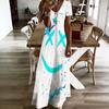 Women Plus Size V Neck Short Sleeve Printed Long Straight Dress White Purple