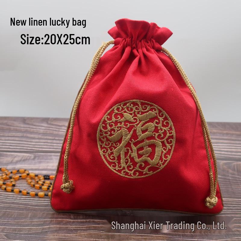 "Extra Large Embroidered Linen Drawstring Bag for Storage and Gifting"