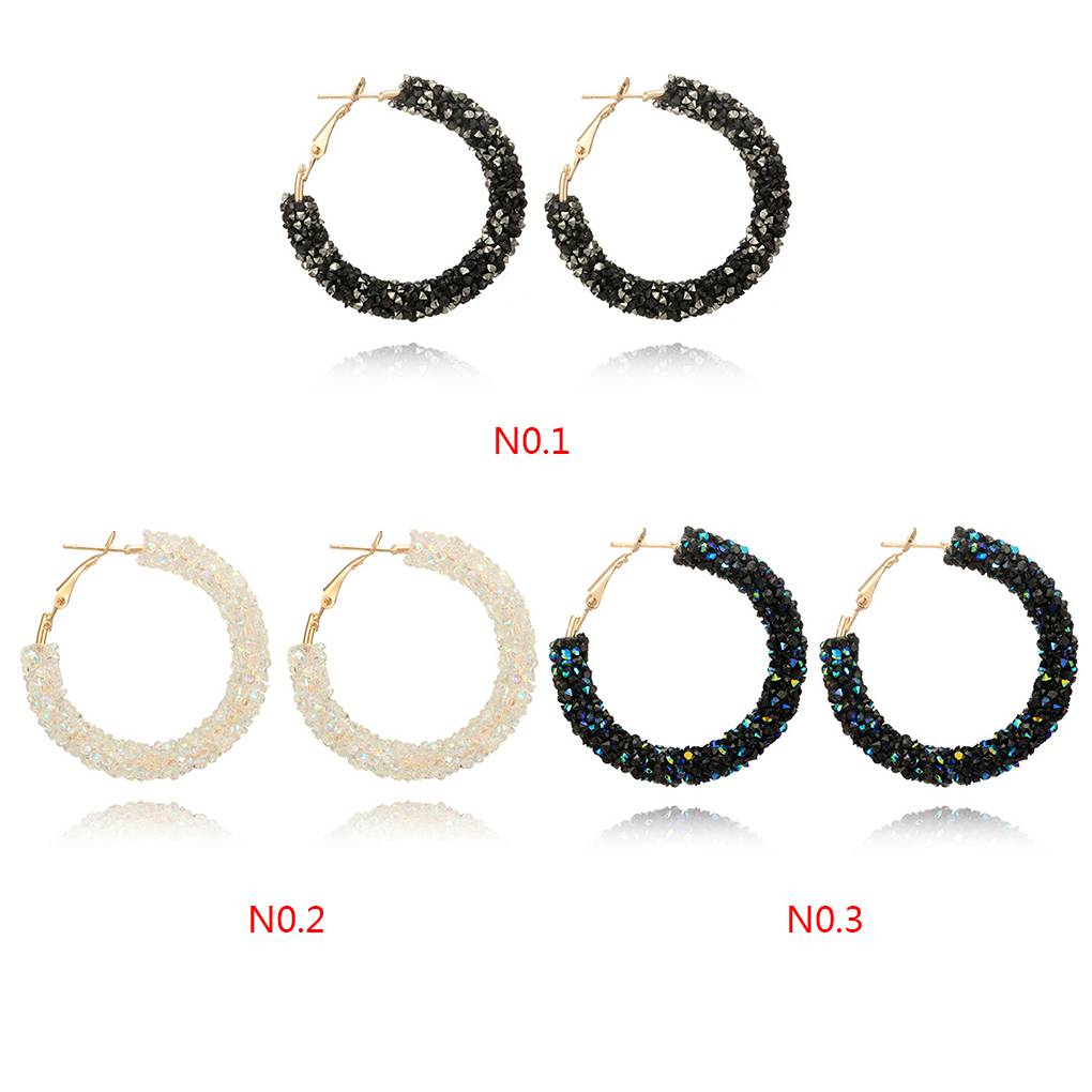 Rhinestone Large Circle Design Women Girls Earrings Ear Studs Plating Alloy Earrings Jewerly Gifts