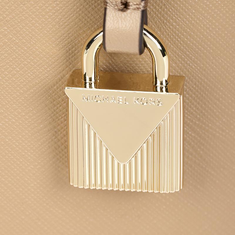 MICHAEL KORS Mercer solid color simple logo cowhide lock accordion bag shoulder crossbody bag women's camel