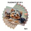 4/6pcs Rectangular Placemats - 12X18 Inch Cartoon Yorkshire Terrier Table Mats with 2D Element Design