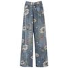 Plus Size Floral High Waist Wide Leg Jeans for Women - Spring/Autumn Trend