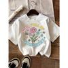 Rabbit Flower Series Print Summer Girls Clothes Tee Cotton Casual Childrens Tshirt Childrens Fashion Short Sleeved Shirt Tops