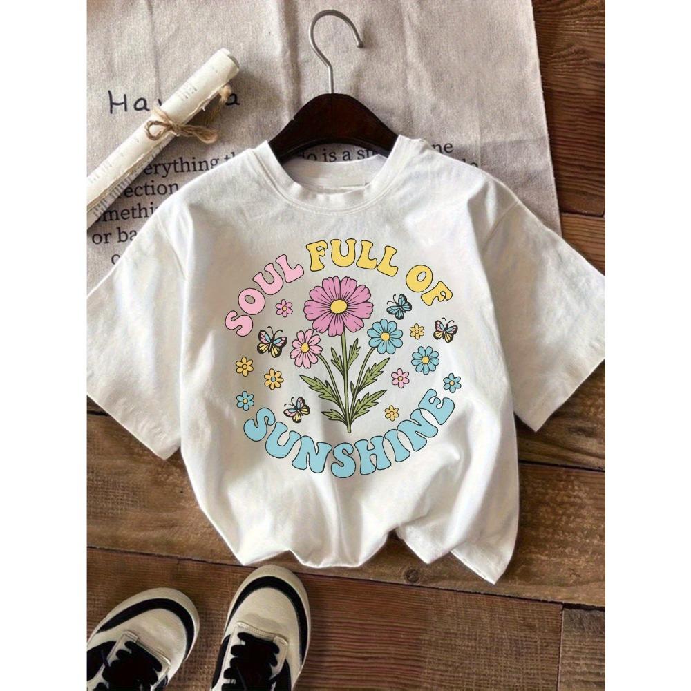 Rabbit Flower Series Print Summer Girls Clothes Tee Cotton Casual Childrens Tshirt Childrens Fashion Short Sleeved Shirt Tops