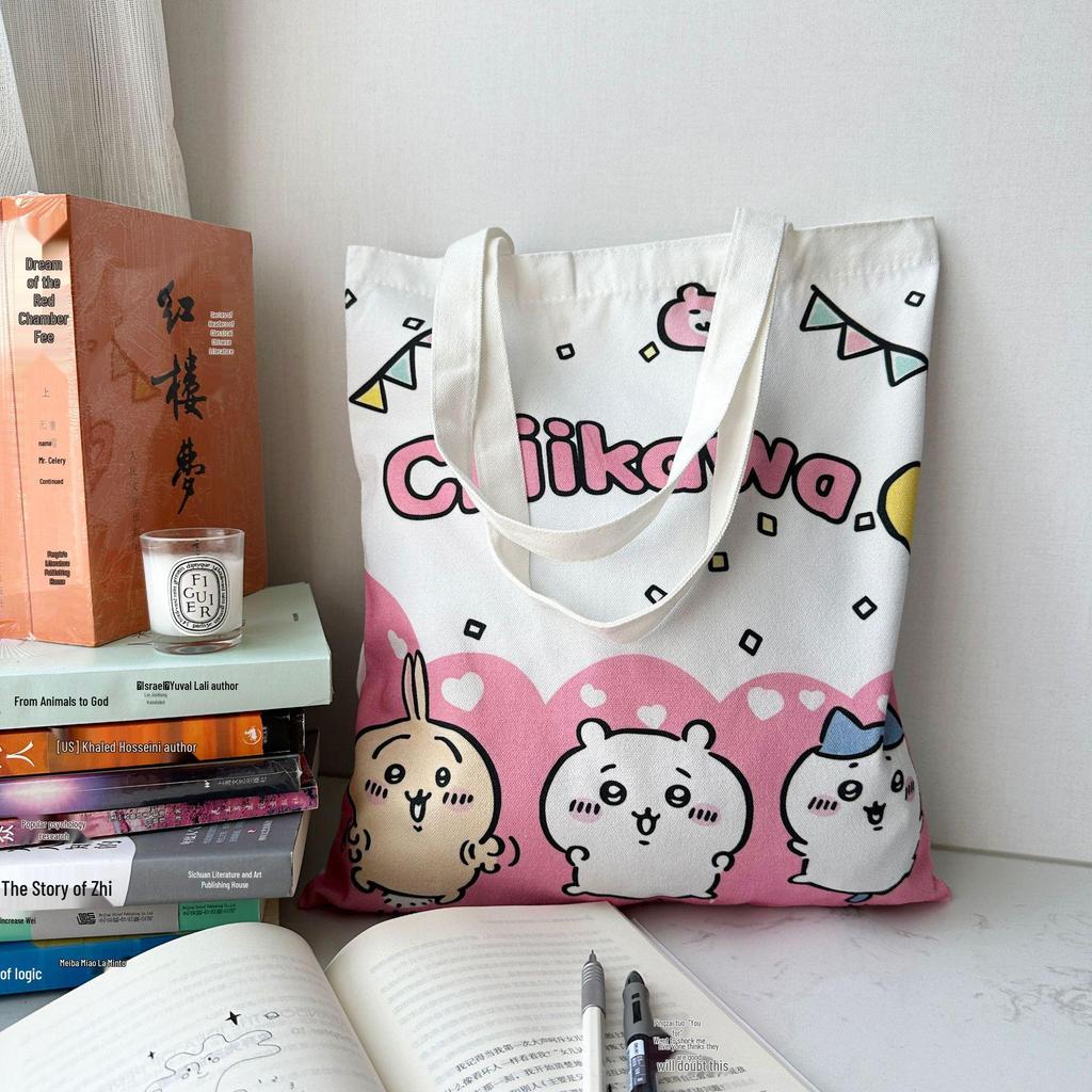 Jiyikawa Canvas Shoulder Bag for Girls, Cute New Style, Large Capacity Student Tote