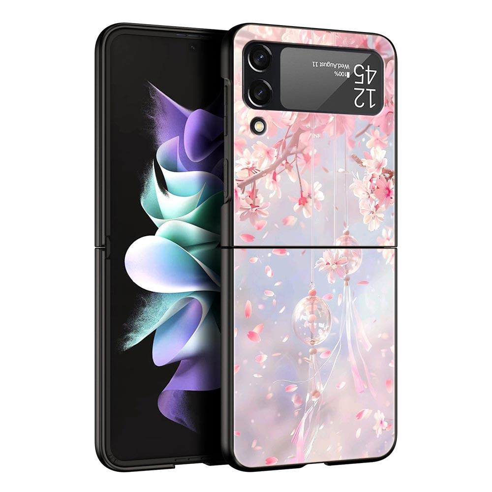 Korean Flower Hard PC Phone Case For Samsung Galaxy Z Flip 7 6 5 4 Black Cover For Galaxy Z Flip 3 Foldable Shell Fundas Capas