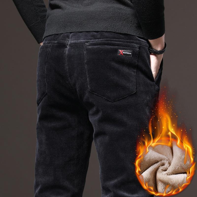 Men's Corduroy Pants Autumn Winter Thickened Velvet Casual Slimming Straight Tube Velvet Trousers Comfortable Fit Warm