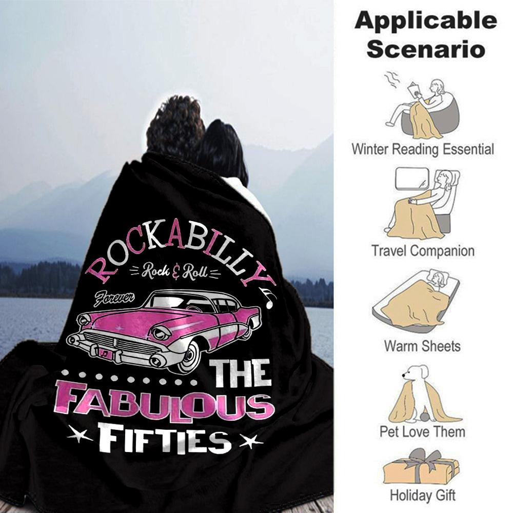 1pc Rockabilly Fabulous Soft Flannel All Season Throw for Home, Office, Outdoor UseDurable Comfort Soft Warm Throw for Home